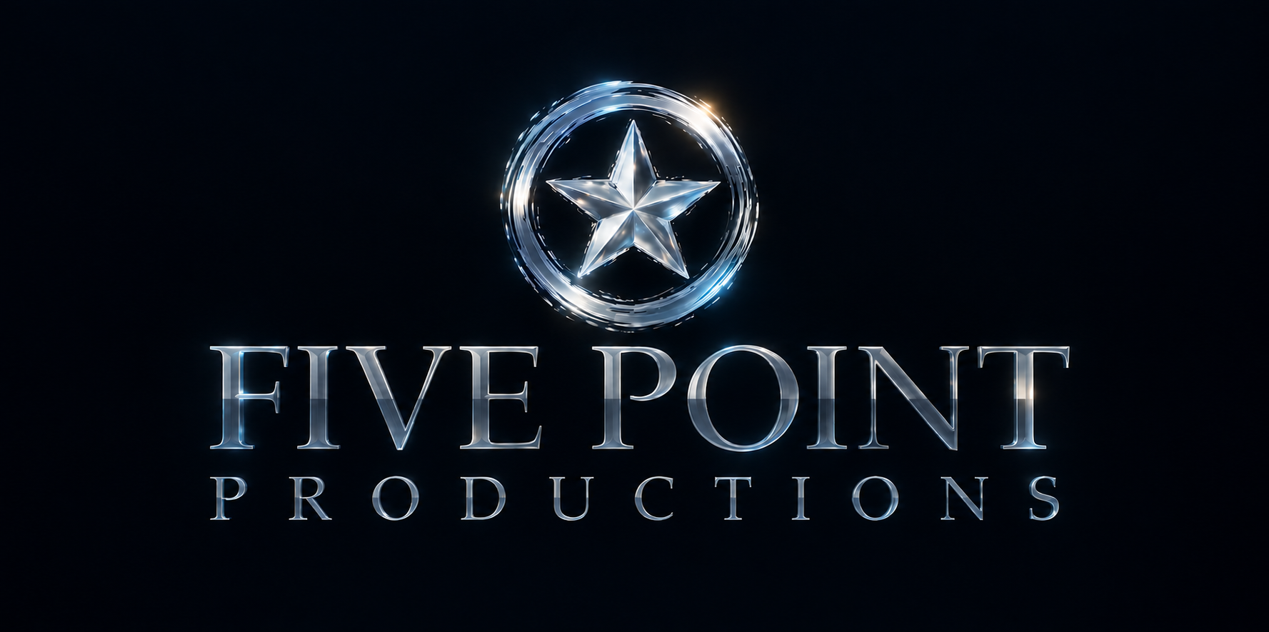 Five Point Productions — silver five-pointed star inside a circular brushstroke